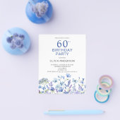 Budget 60e verjaardag Blue Floral uitnodiging Flyer (Enkel)