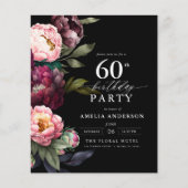 Budget 60e verjaardag Moody Bloemen Uitnodiging Flyer (Voorkant)