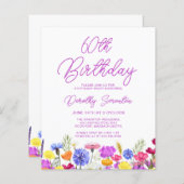 BUDGET 60e verjaardag Paarse Wildflower Uitnodigin (Voorkant / Achterkant)