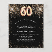 Budget 60e verjaardag zwart goud glitters uitnodig (Voorkant)