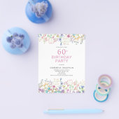 Budget 60ste verjaardag Roze bloemen uitnodiging Flyer (Enkel)