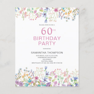 Budget 60ste verjaardag Roze bloemen uitnodiging Flyer