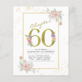 Budget 60th Birthday Floral Gold Script Invitation Flyer (Voorkant)