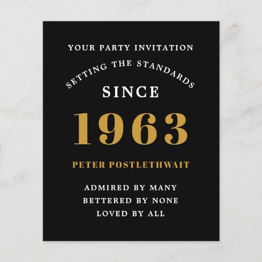 Budget 60th Birthday Invitation Black Gold 1963 Flyer (Voorkant)