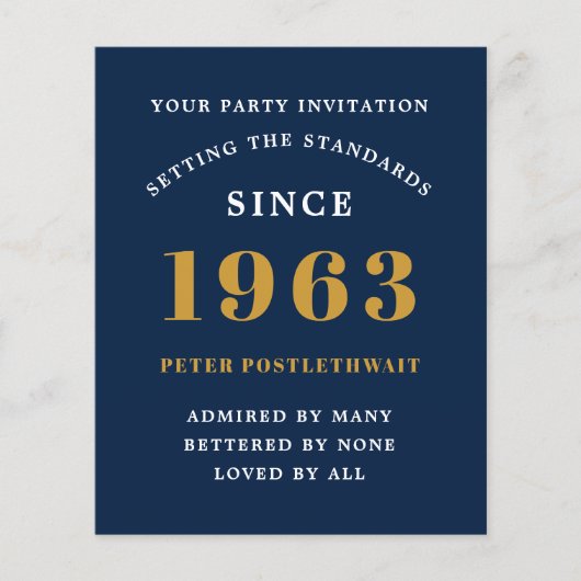 Budget 60th Birthday Invitation Black Gold 1963 Flyer (Voorkant)