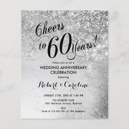 Budget 60th Wedding Jubileum Silver Uitnodiging Flyer (Voorkant)