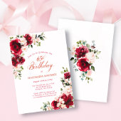 BUDGET 65th Birthday Red Pink Rose Invitation