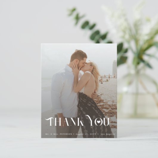 Budget 6 foto collage bruiloft bedankje (Staand voorkant)