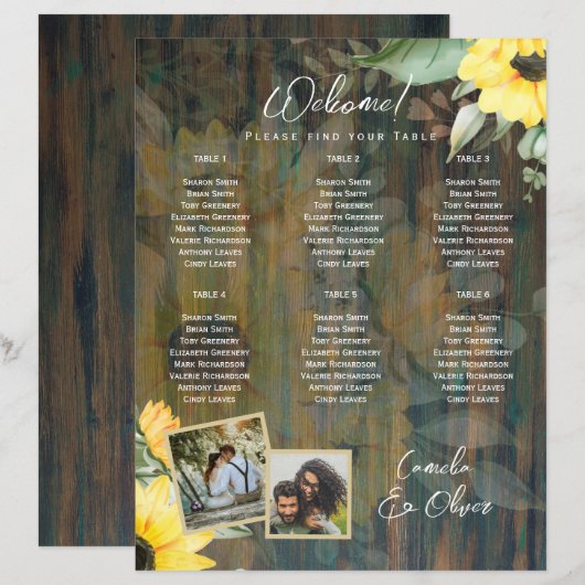 BUDGET 6 Tafel Rustiek Hout ZONNEBLOEMEN FOTO STOE (Voorkant / Achterkant)