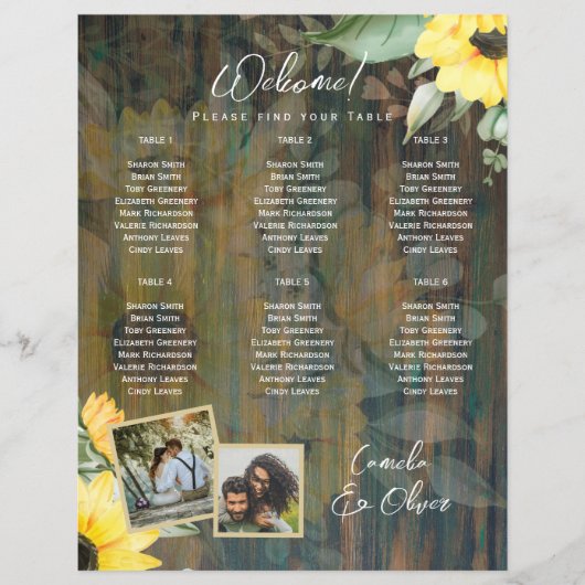 BUDGET 6 Tafel Rustiek Hout ZONNEBLOEMEN FOTO STOE (Voorkant)