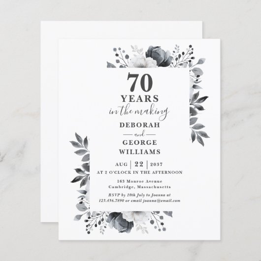 Budget 70e bruiloft Jubileum Bloemen Uitnodigen (Voorkant / Achterkant)