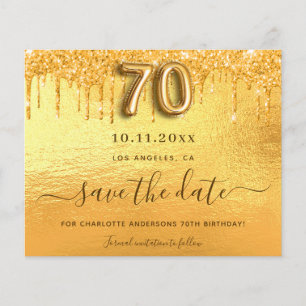 Budget 70e verjaardag gouden glitters save the dat