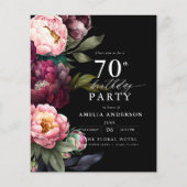 Budget 70e verjaardag Moody Bloemen Uitnodiging Flyer (Voorkant)