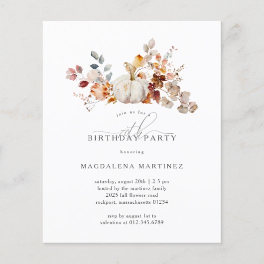 BUDGET 70e Verjaardag Pompoen Herfst Bloemen uitno (Voorkant)