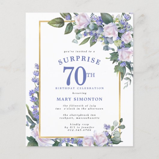 Budget 70e Verjaardag Verrassingsfeestuitnodiging (Voorkant)