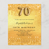 Budget 70e verjaardagsfeestje goudglitter uitnodig (Voorkant)