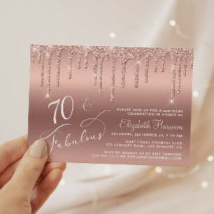 Budget 70th Birthday Glitter Roos Gold Invitation