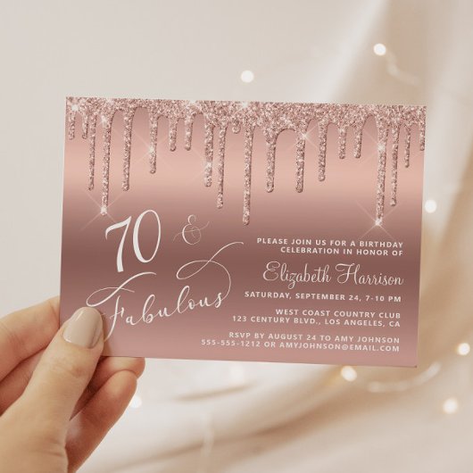 Budget 70th Birthday Glitter Roos Gold Invitation