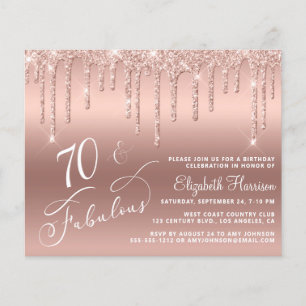 Budget 70th Birthday Glitter Roos Gold Invitation Flyer