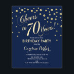 Budget 70th Birthday Party - Gold Navy Invitation Flyer<br><div class="desc">Budget 70th Birthday Party Invitation Flyer. Elegant design in faux glitter Gold en marine. Cheers tot 70 jaar! *** Let erop dat dit ontwerp wordt afgedrukt op een zeer dun flyerpapier en niet met enveloppen. Ideaal voor een budgetuitnodiging. Als u op zoek bent naar hetzelfde ontwerp maar dikker papier, bezoek...</div>