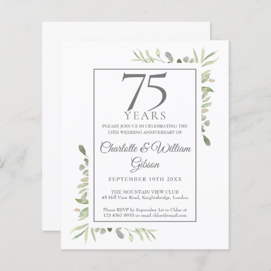 Budget 75e Jubileum groene uitnodiging (Voorkant / Achterkant)