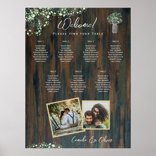 BUDGET 7 Tafel Rustieke Gypsophila Zitplaatskaart Poster (Voorkant)