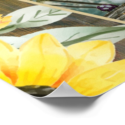 BUDGET 7Tafel Rustic Hout ZONNEBLOEMEN FOTO ZITTEN Poster (Hoek)