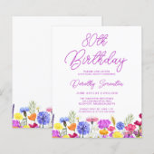 BUDGET 80e verjaardag Paarse Wildflower Uitnodigin (Voorkant / Achterkant)