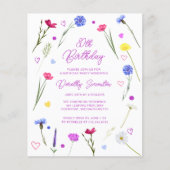 BUDGET 80e verjaardag Party Wildflower Uitnodiging (Voorkant)