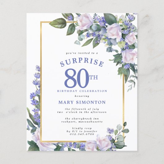 Budget 80e Verjaardag Verrassingsfeest Uitnodiging (Voorkant)