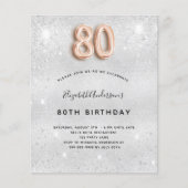 Budget 80e verjaardag zilveren roos gouduitnodigin (Voorkant)