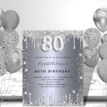 Budget 80ste verjaardag zilveren glitters invitati