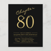 Budget 80th Birthday Invitation Black Gold Flyer (Voorkant)