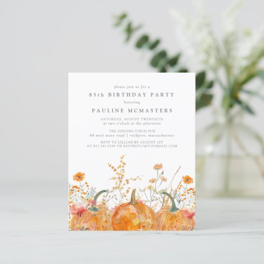 BUDGET 85th Birthday Pumpkin Wildflower Fall  (Staand voorkant)