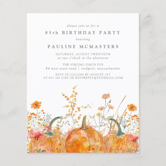 BUDGET 85th Birthday Pumpkin Wildflower Fall (Voorkant)