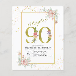 Budget 90e verjaardag Bloem Goud Schrift Uitnodigi Flyer
