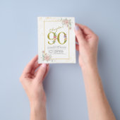 Budget 90e verjaardag Bloem Goud Script Uitnodigin Flyer (Hand)