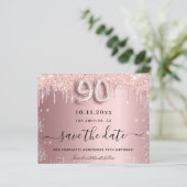 Budget 90e verjaardag blozend zilver save the date (Staand voorkant)