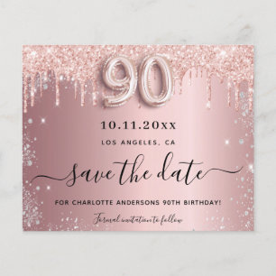 Budget 90e verjaardag blozend zilver save the date