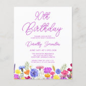 BUDGET 90e verjaardag Paarse Wildflower Uitnodigin (Voorkant)