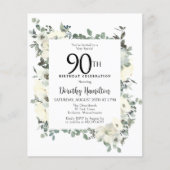 Budget 90e verjaardag Witte Bloemen Uitnodiging (Voorkant)