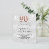 Budget 90e verjaardag zilveren roos gouduitnodigin (Staand voorkant)