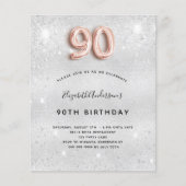 Budget 90e verjaardag zilveren roos gouduitnodigin (Voorkant)