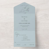 Budget, aangepast monogram, stoffige blauwe rsvp b all in one uitnodiging (Binnen)