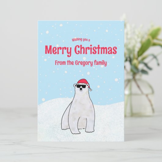 Budget aangepast Prettig kerstfeest Ijsbeer Cartoo Feestdagenkaart (Staand voorkant)