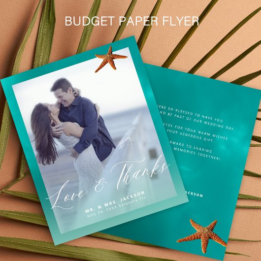 Budget aangepaste foto strand bruiloft bedankt flyer