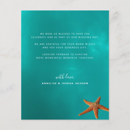 Budget aangepaste foto strandbruiloft bedankt (Achterkant)