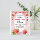 Budget Aardbei 1e Verjaardag Sweet Berry Invite (Staand voorkant)