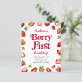 Budget Aardbei Berry Eerste Verjaardag voor Meisje (Staand voorkant)
