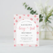 Budget Aardbeien Berry Eerste Verjaardag Uitnodigi (Staand voorkant)